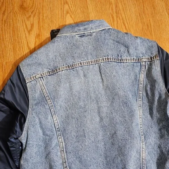Levi's Premium Sherpa Bomber Jacket Small S Medium Wash Navy Satin 90s Vintage - Picture 13 of 16